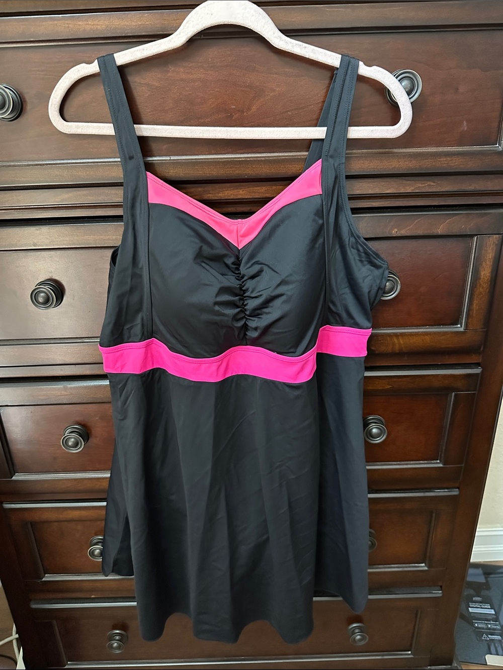 Black & Pink Ruched Tank One-Piece Swim Dress - Women's Swimwear